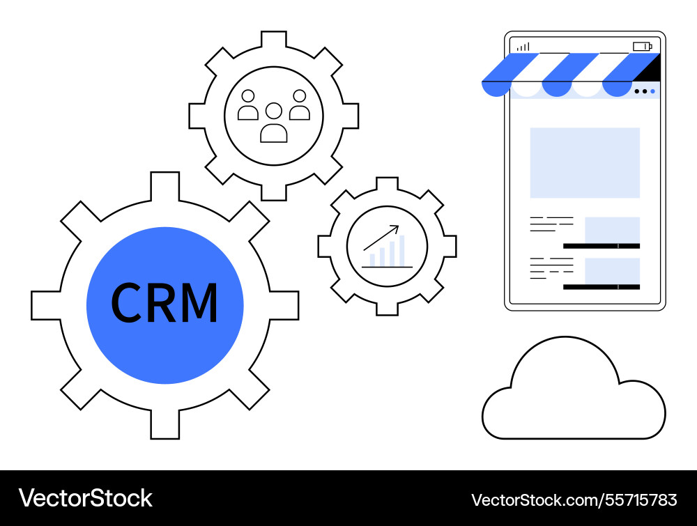 Crm integration with online storefront represented Crm integration with online storefront represented vector image