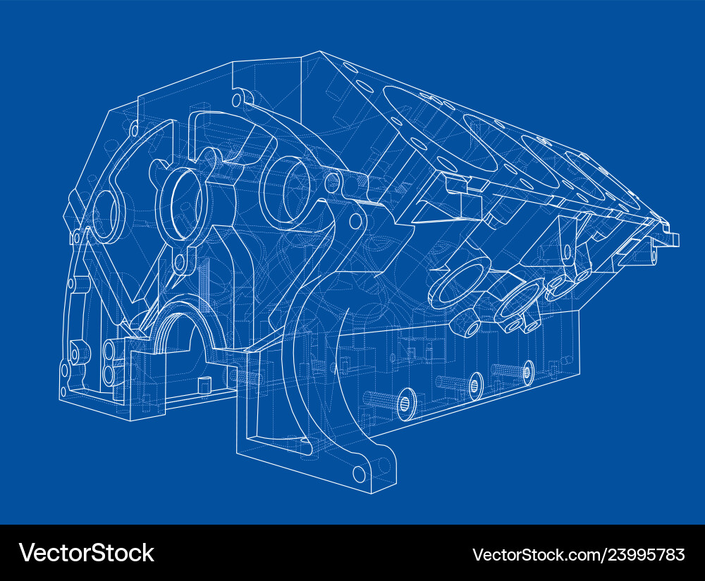 Engine block sketch rendering of 3d Vector Image