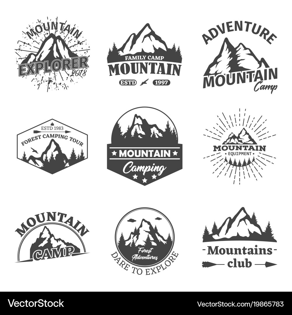 Mountain Peaks & Campsite Icons Vector Image