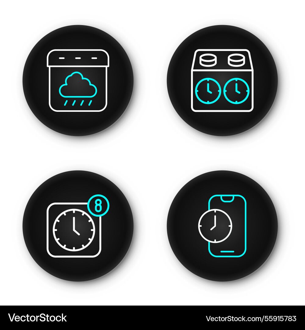 Set line alarm clock app mobile time chess Set line alarm clock app mobile time chess vector image