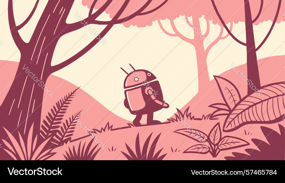 Android robot and person in forest design vector image