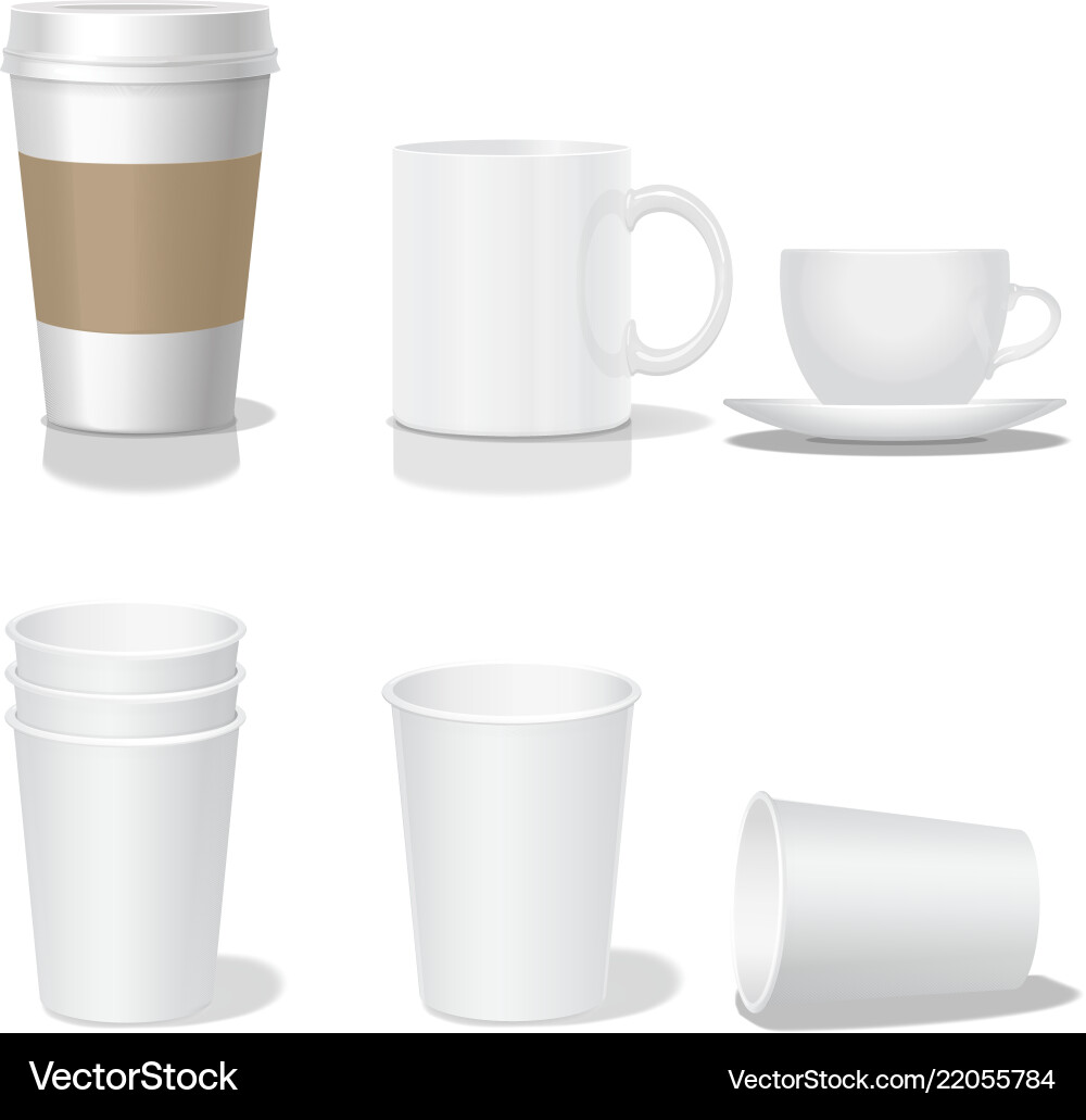 Coffee paper cup template and mug set Coffee paper cup template and mug set vector image