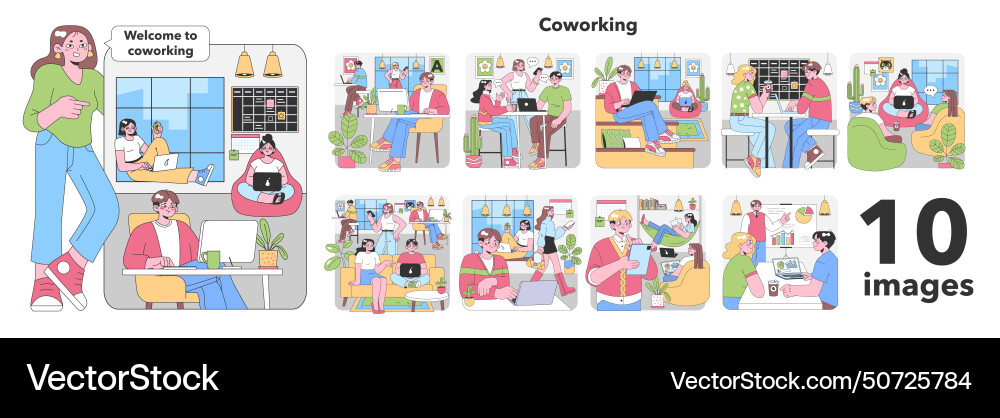 Coworking set flat Royalty Free Vector Image - VectorStock