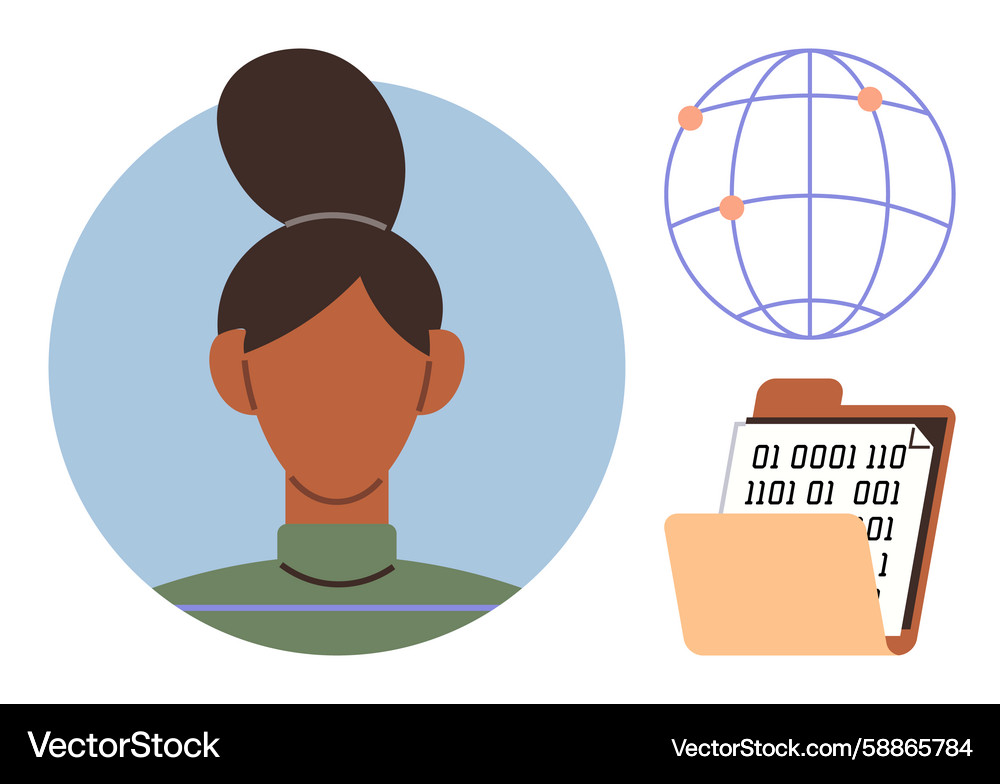 Female professional with binary data on clipboard Female professional with binary data on clipboard Vector Image