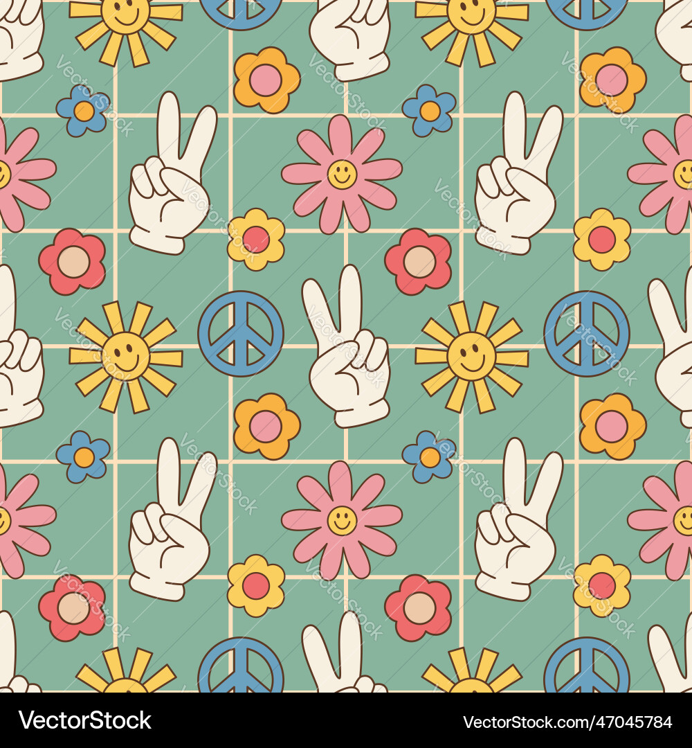 Groovy seamless pattern flowers sun retro Groovy seamless pattern flowers sun retro vector image