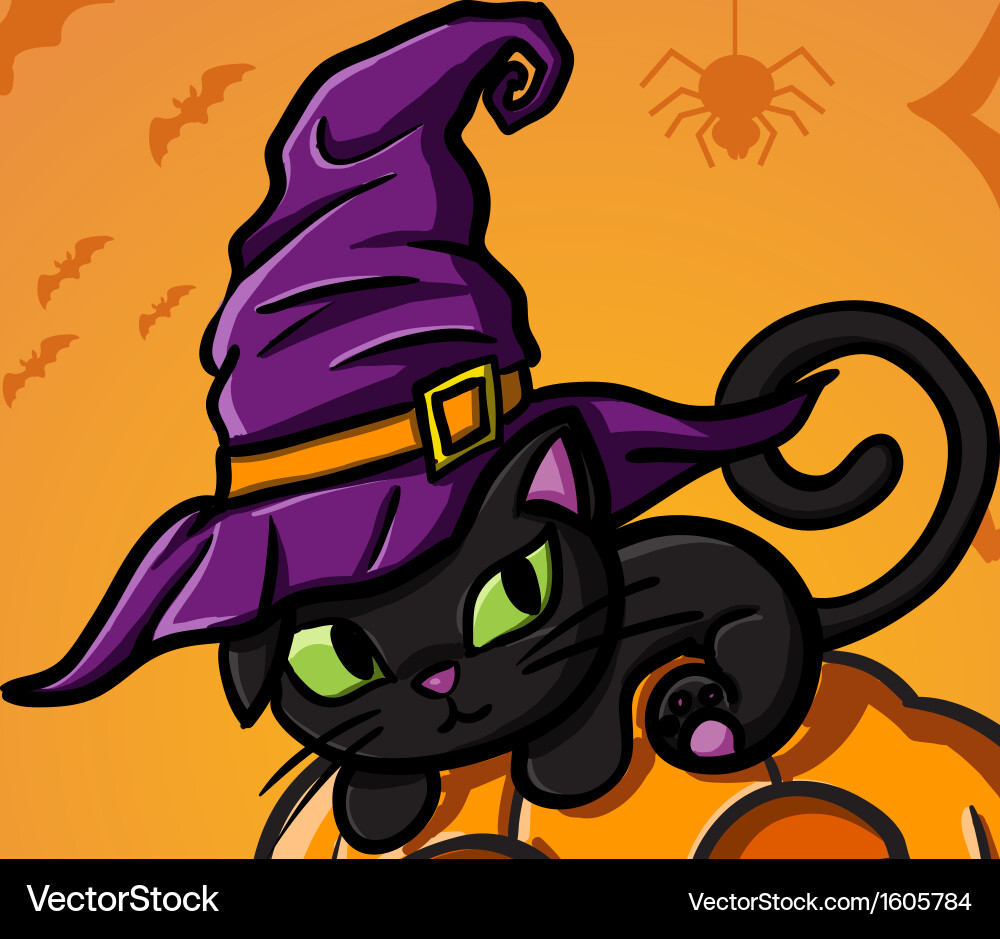 Halloween Black Cat with Pumpkin Vector Image