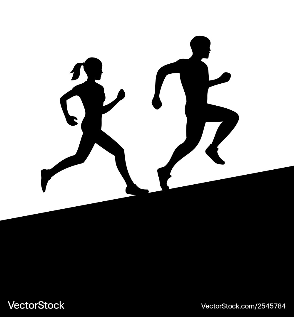 Men and women running silhouette vector image