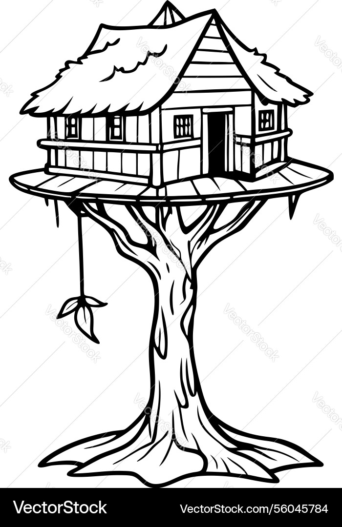 Treehouse line art simple tree dwelling Treehouse line art simple tree dwelling Vector Image