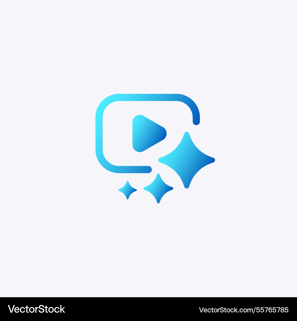 Blue gradient play button with sparkling stars vector image