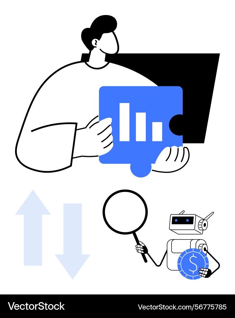 Man analyzing puzzle chart robot holding Man analyzing puzzle chart robot holding vector image