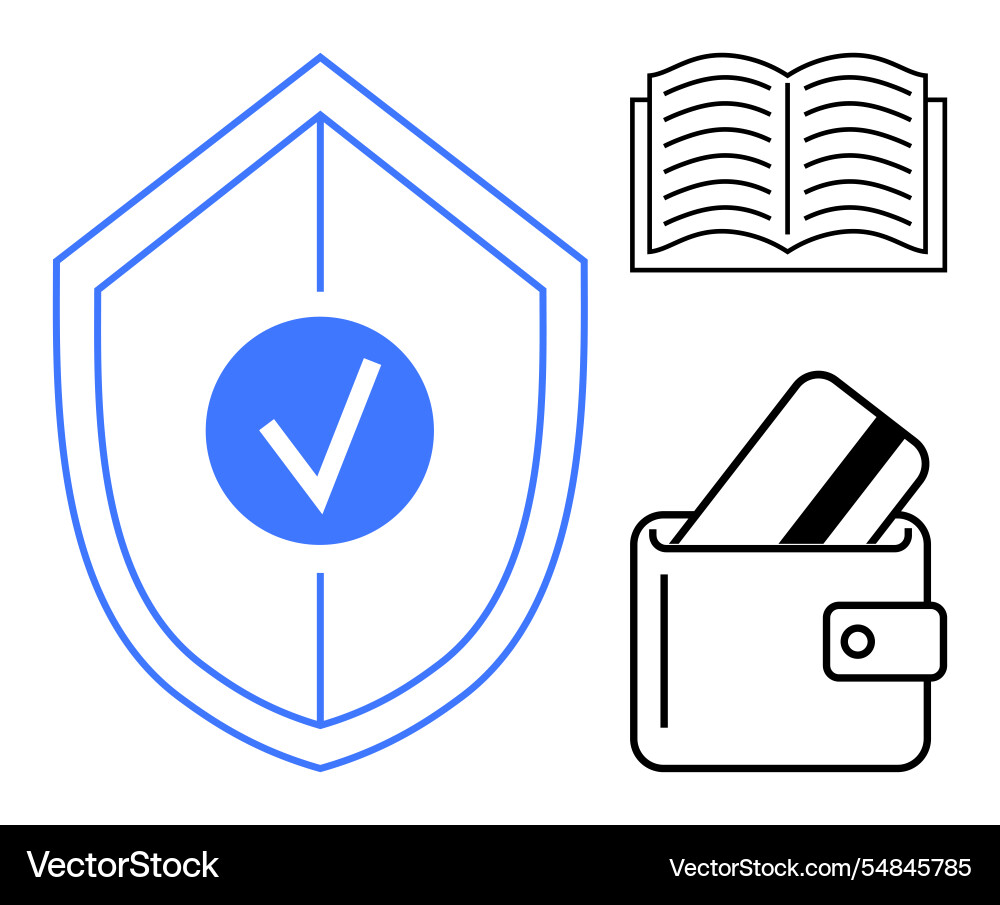 Security shield with checkmark open book Security shield with checkmark open book vector image