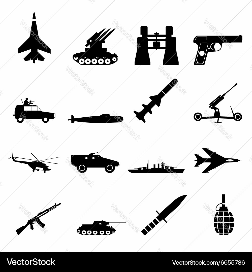 16 Weapon Icon Set Vector Image