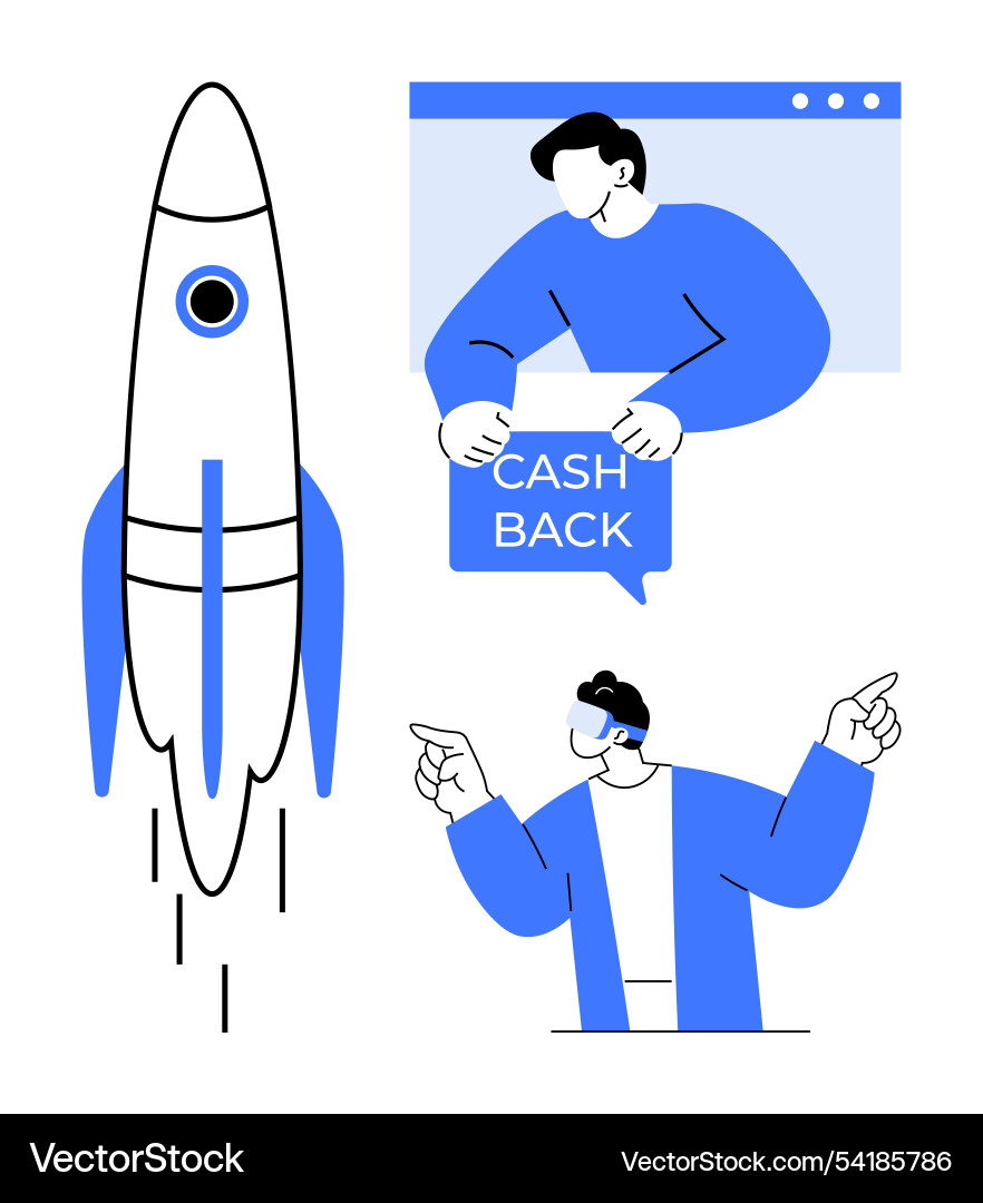 Cashback program initiative with rocket launch Vector Image