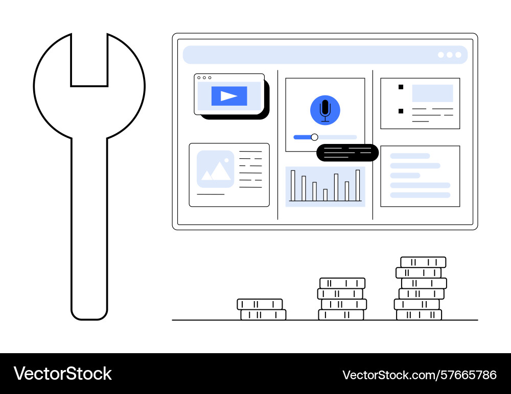 Digital tools and analytics dashboard with stacked vector image