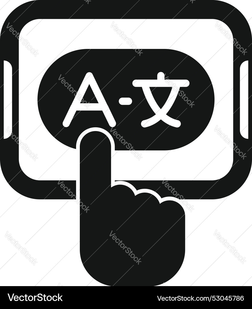 Hand selecting language on tablet computer icon vector image