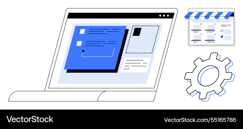 Laptop displaying website design with gear Laptop displaying website design with gear vector image