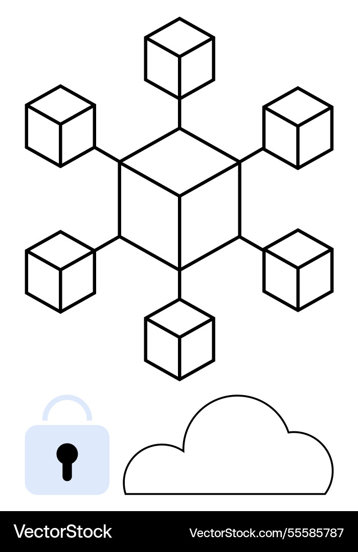 Blockchain network cubes connected with lock Blockchain network cubes connected with lock vector image