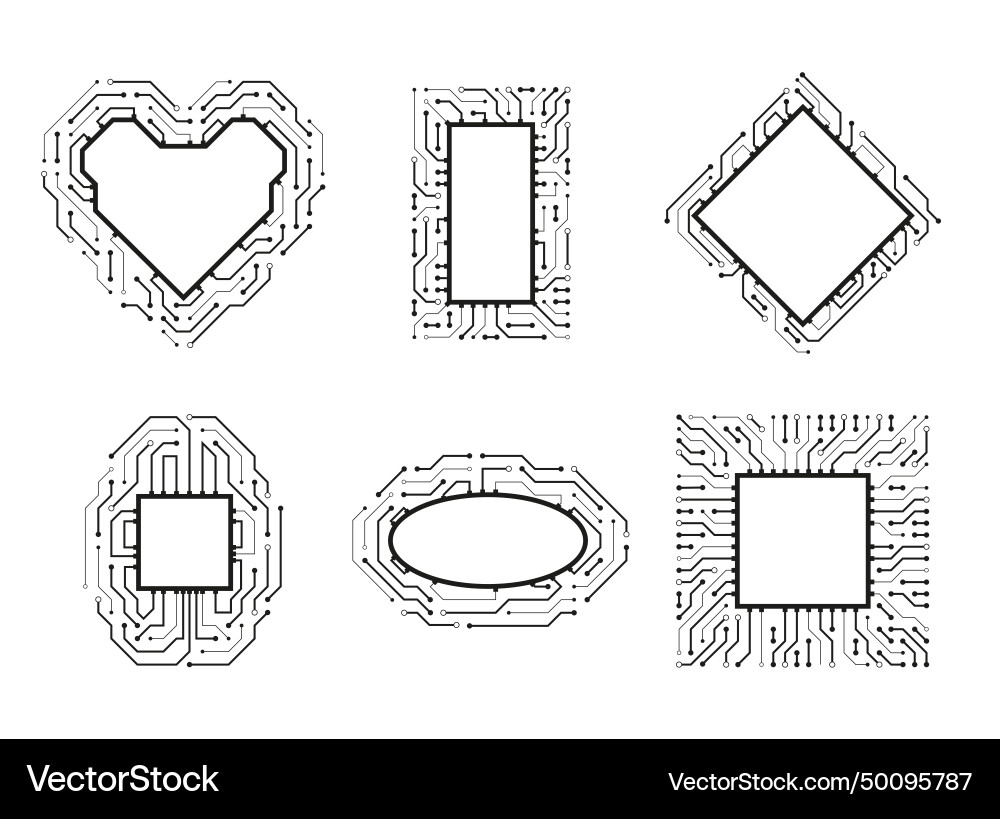 Electronic chip cpu border and digital circuit vector image