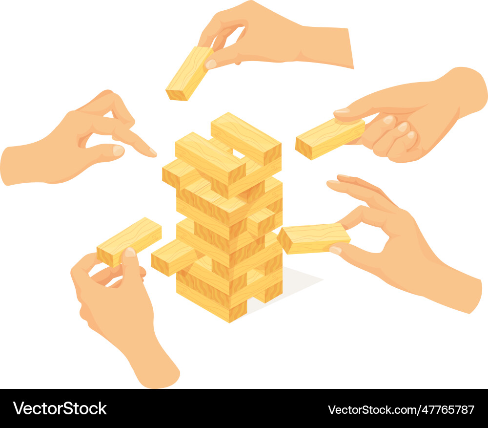 Hände spielen Turm Balance Jenga Spiel Konzept Hände spielen Turm Balance Jenga Spiel Konzept vektorbild