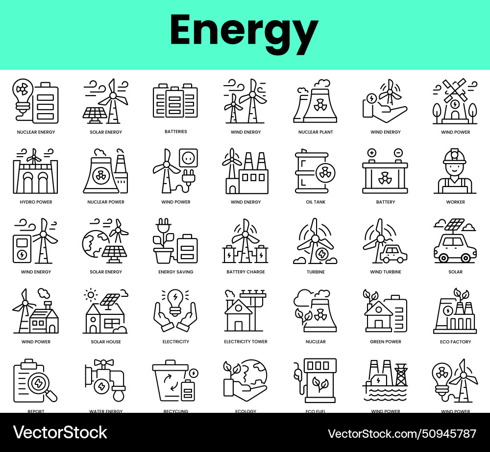 Set of energy icons linear style icon bundle Vector Image
