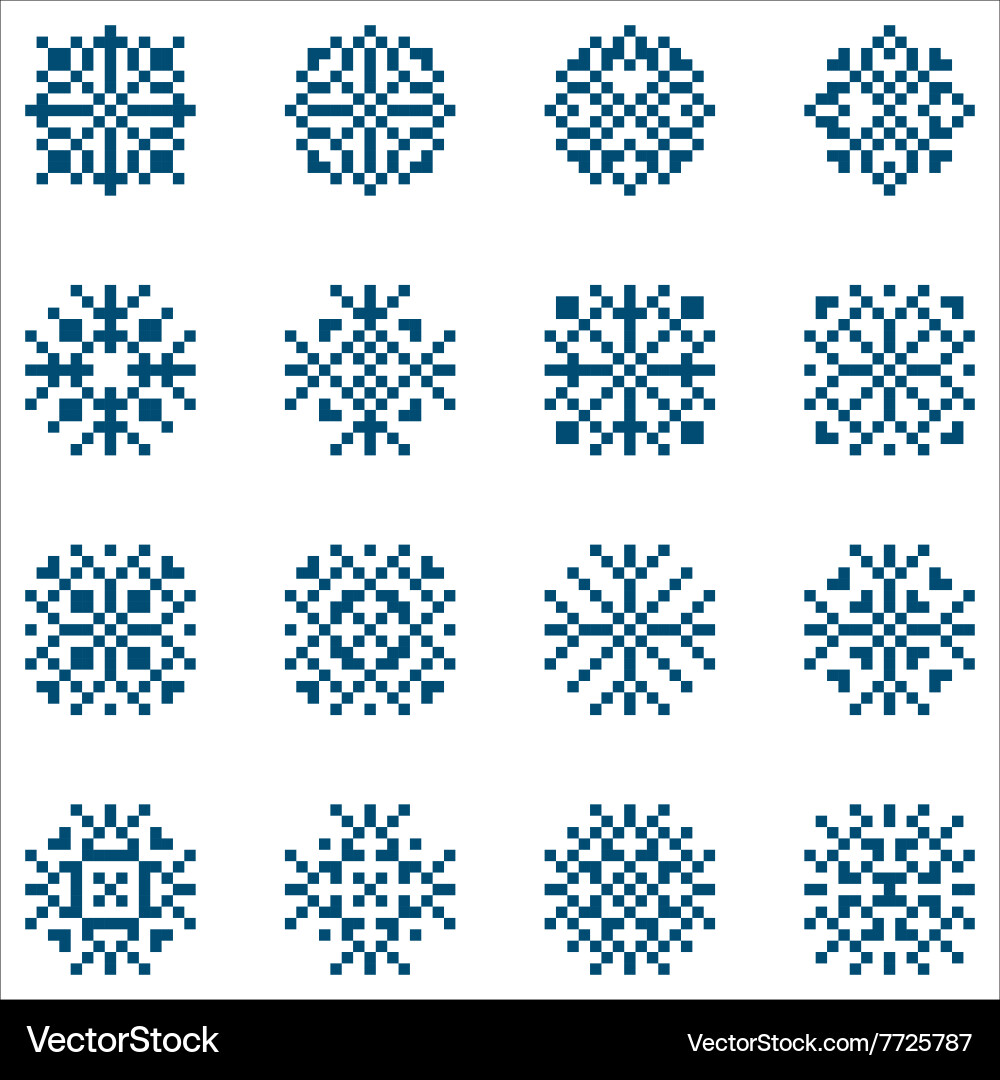 Set of pixel snowflakes for patterns vector image