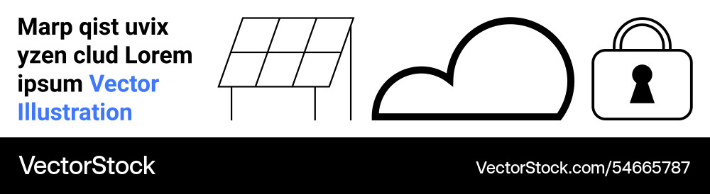 Solar panel cloud computing and security lock Solar panel cloud computing and security lock vector image