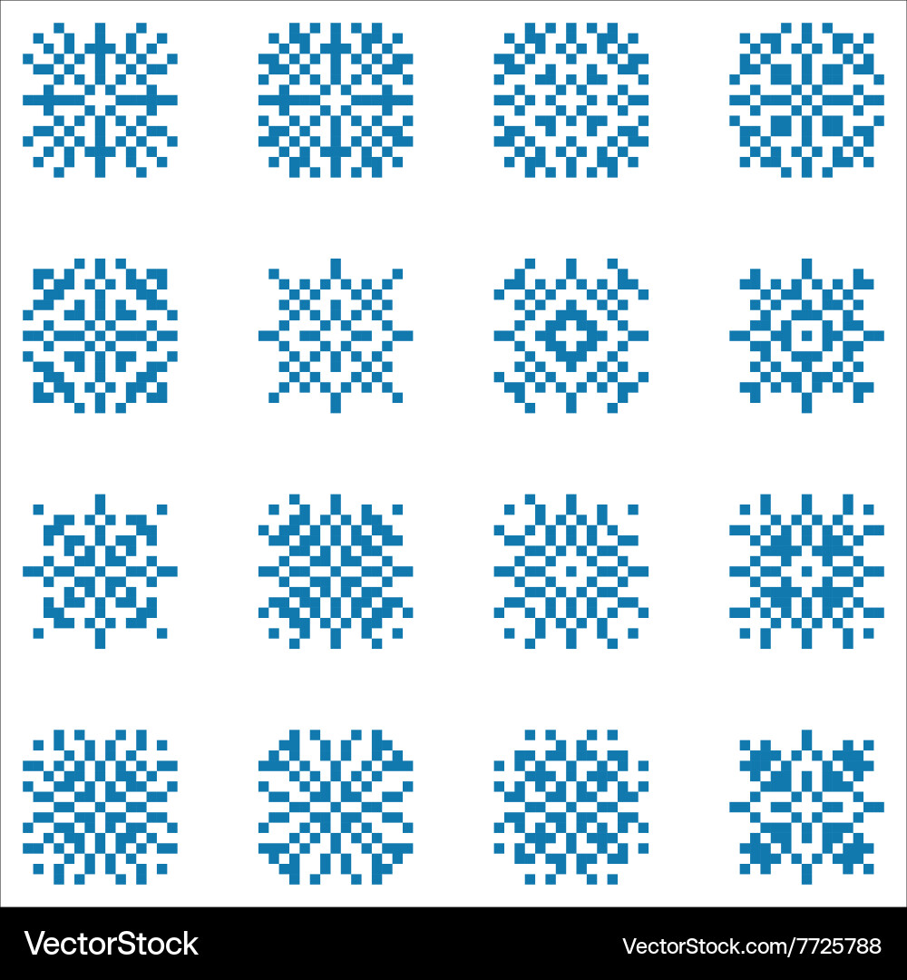Set of pixel snowflakes for patterns vector image