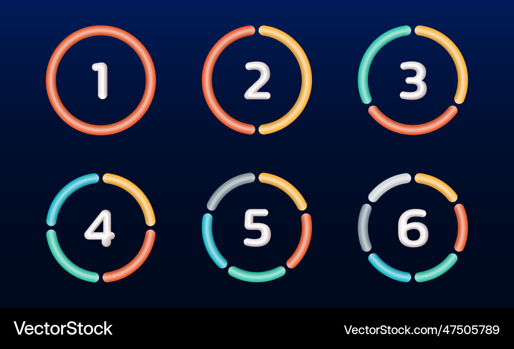 3d pie chart set with numbers circle graph 3d pie chart set with numbers circle graph Vector Image