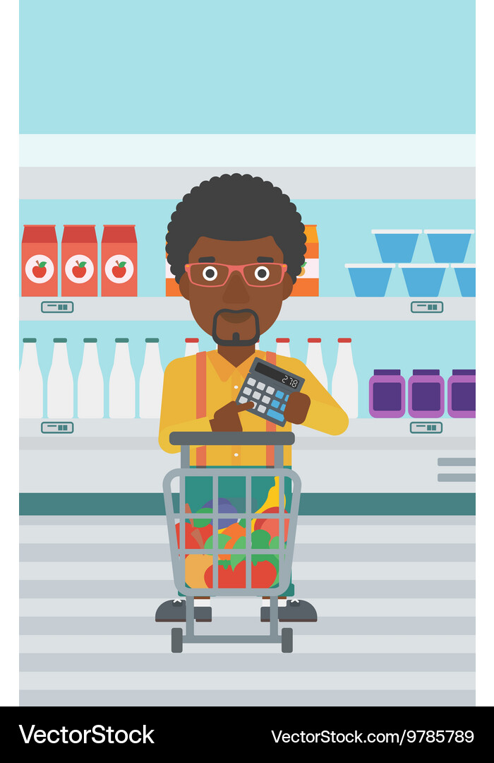 Customer counting on calculator Vector Image