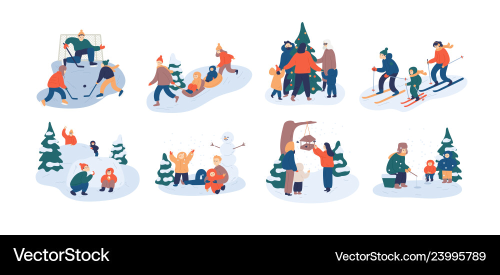Set of family winter leisure activities mother Set of family winter leisure activities mother vector image