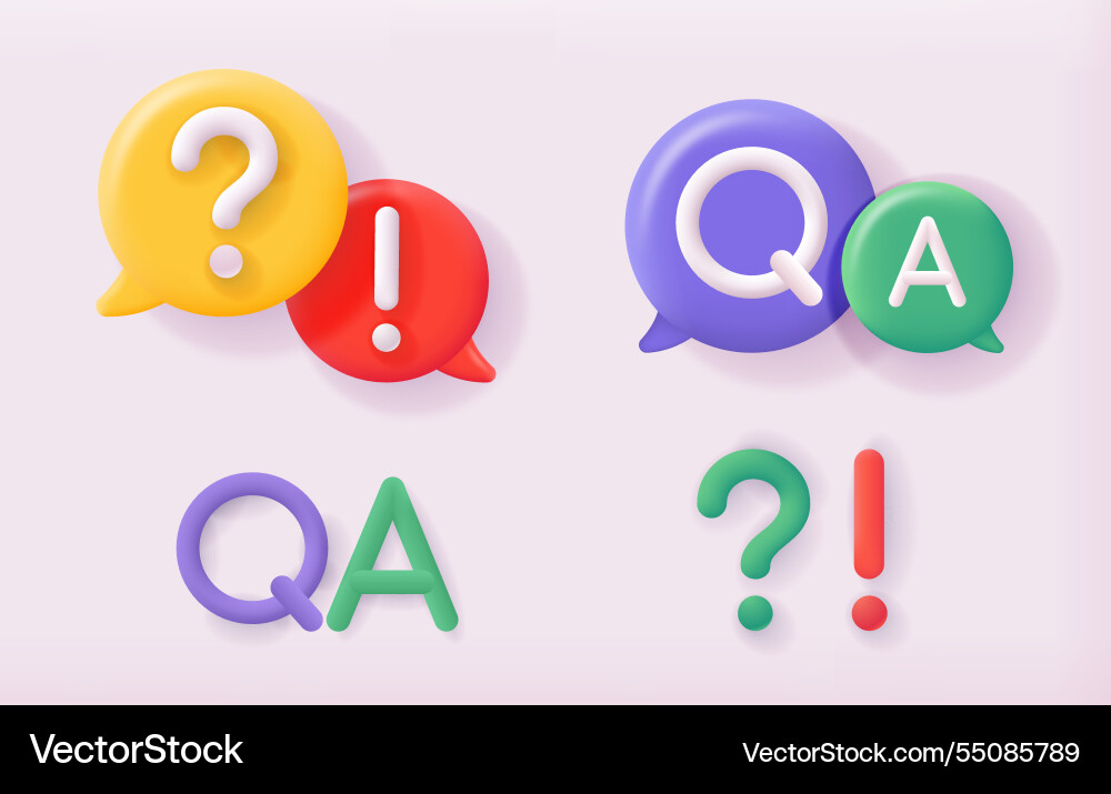 Set of question and answers concept in cartoon 3d Set of question and answers concept in cartoon 3d vector image