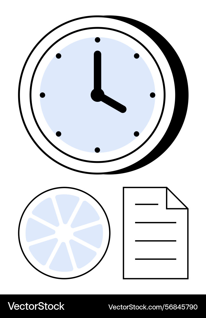 Clock pie chart and document representing time Vector Image