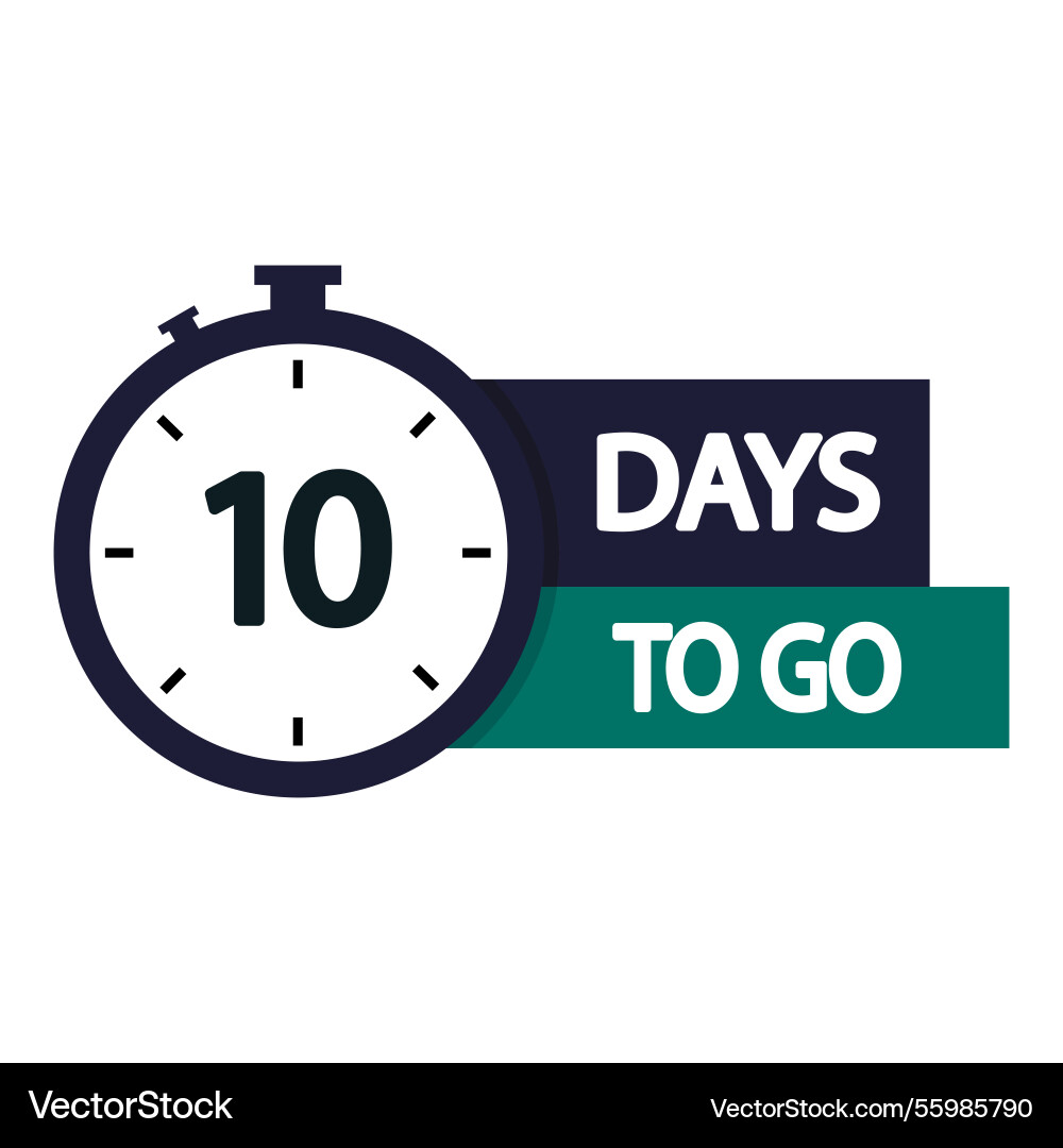 Countdown timer icon number ten text bold 10 days vector image