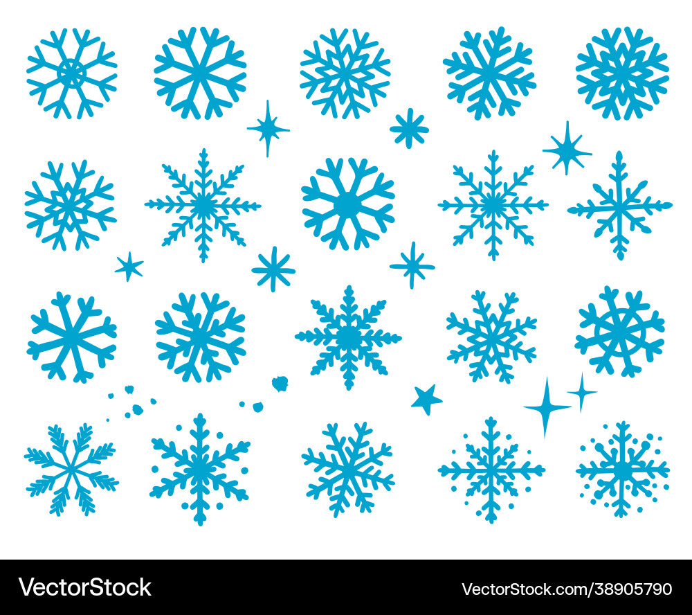 Hand drawn snowflakes winter set silhouettes Hand drawn snowflakes winter set silhouettes vector image