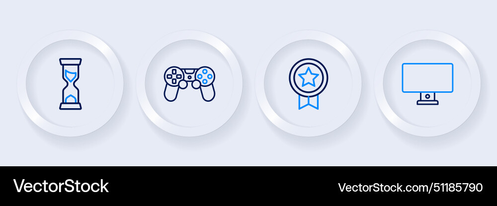 Set line computer monitor game rating with medal vector image