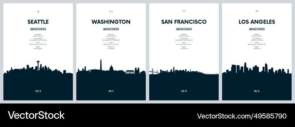 Travel set with city skylines seattle washington Travel set with city skylines seattle washington vector image