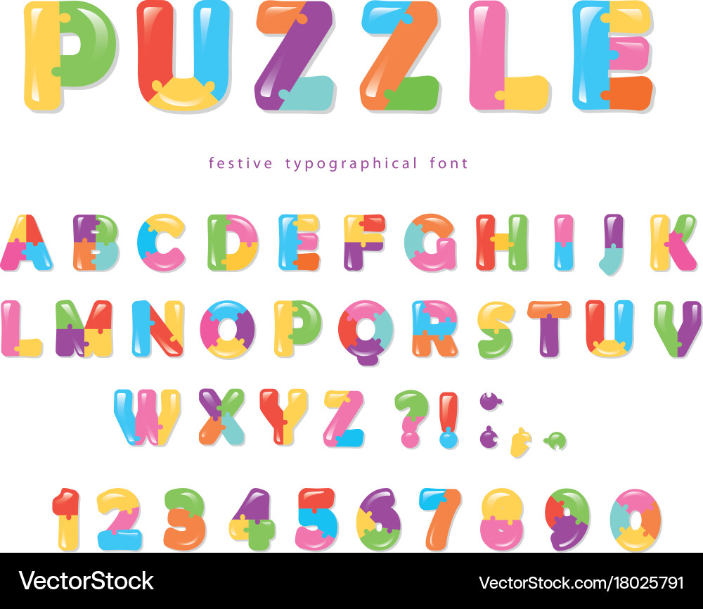 Colorful Puzzle Alphabet Font Vector Image