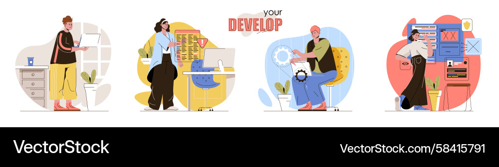 Developers Coding Together Vector Image