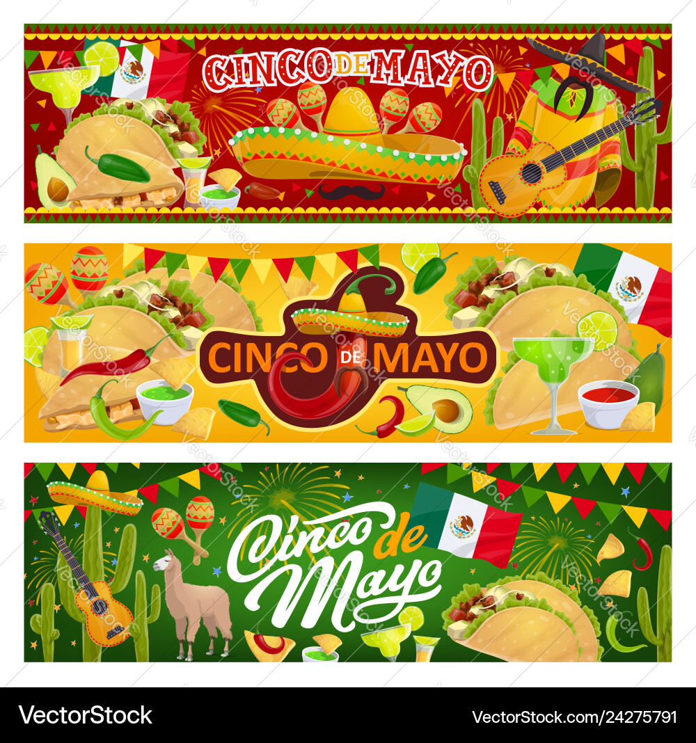 Mexican symbols and food cinco de mayo holiday vector image