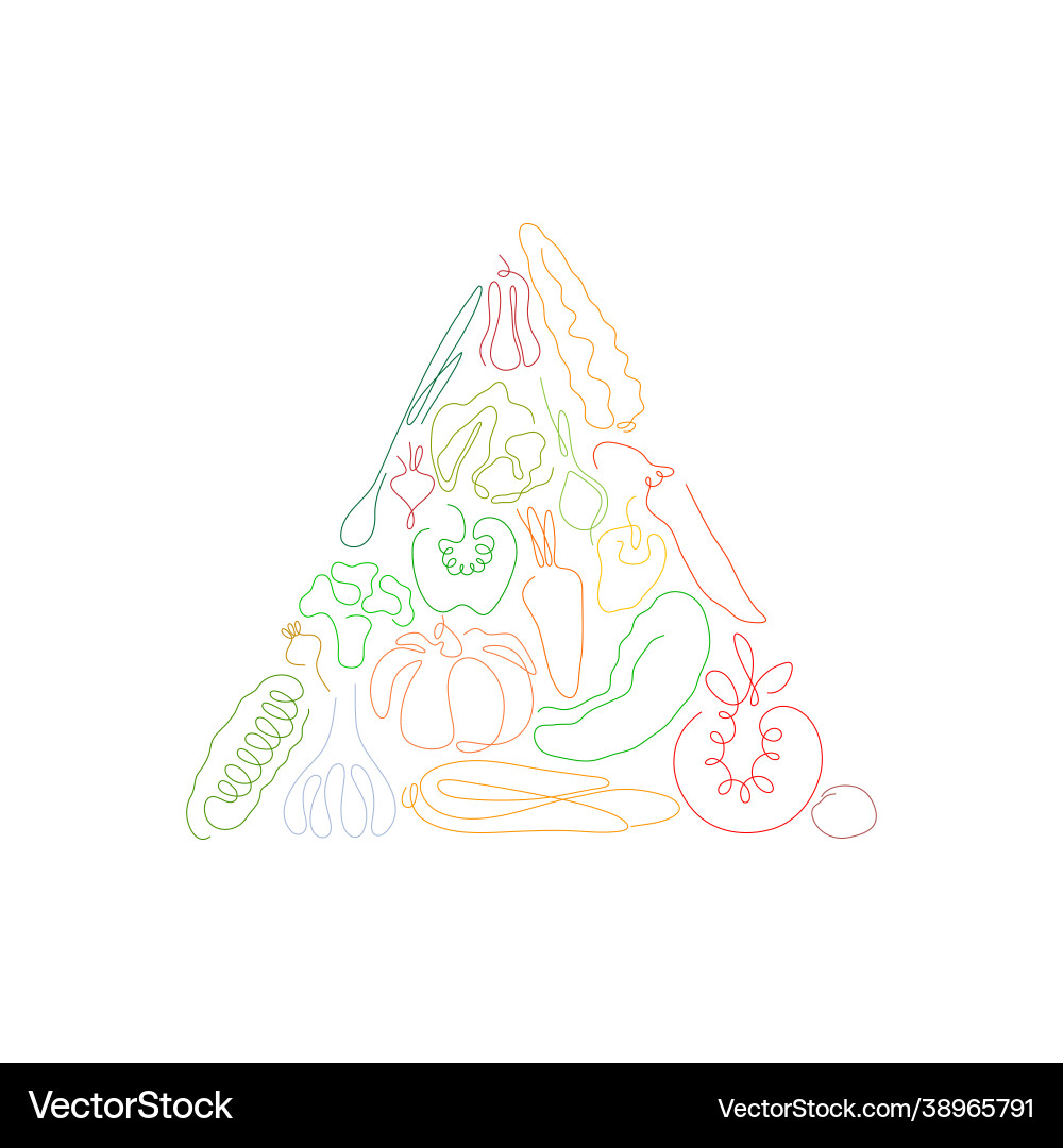 One line vegetables in shape triangle art One line vegetables in shape triangle art vector image