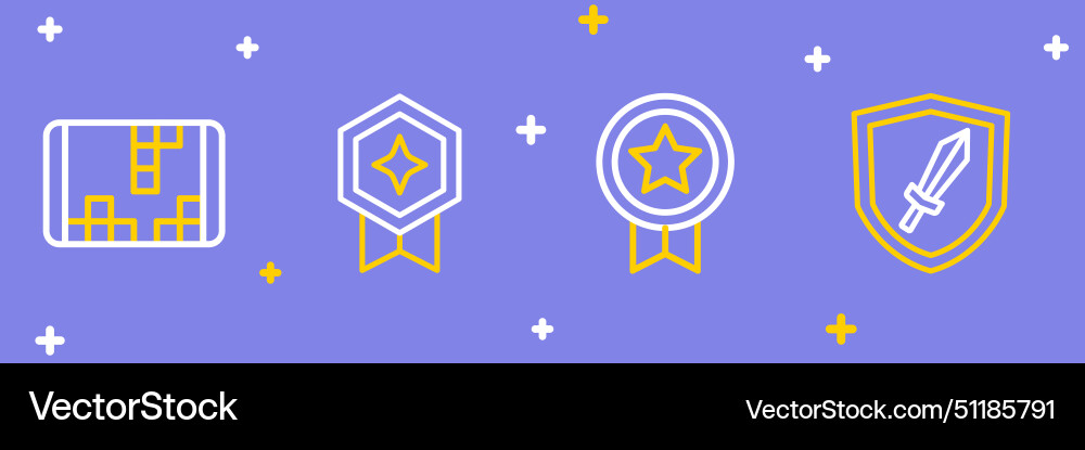 Set line sword for game rating with medal Set line sword for game rating with medal vector image