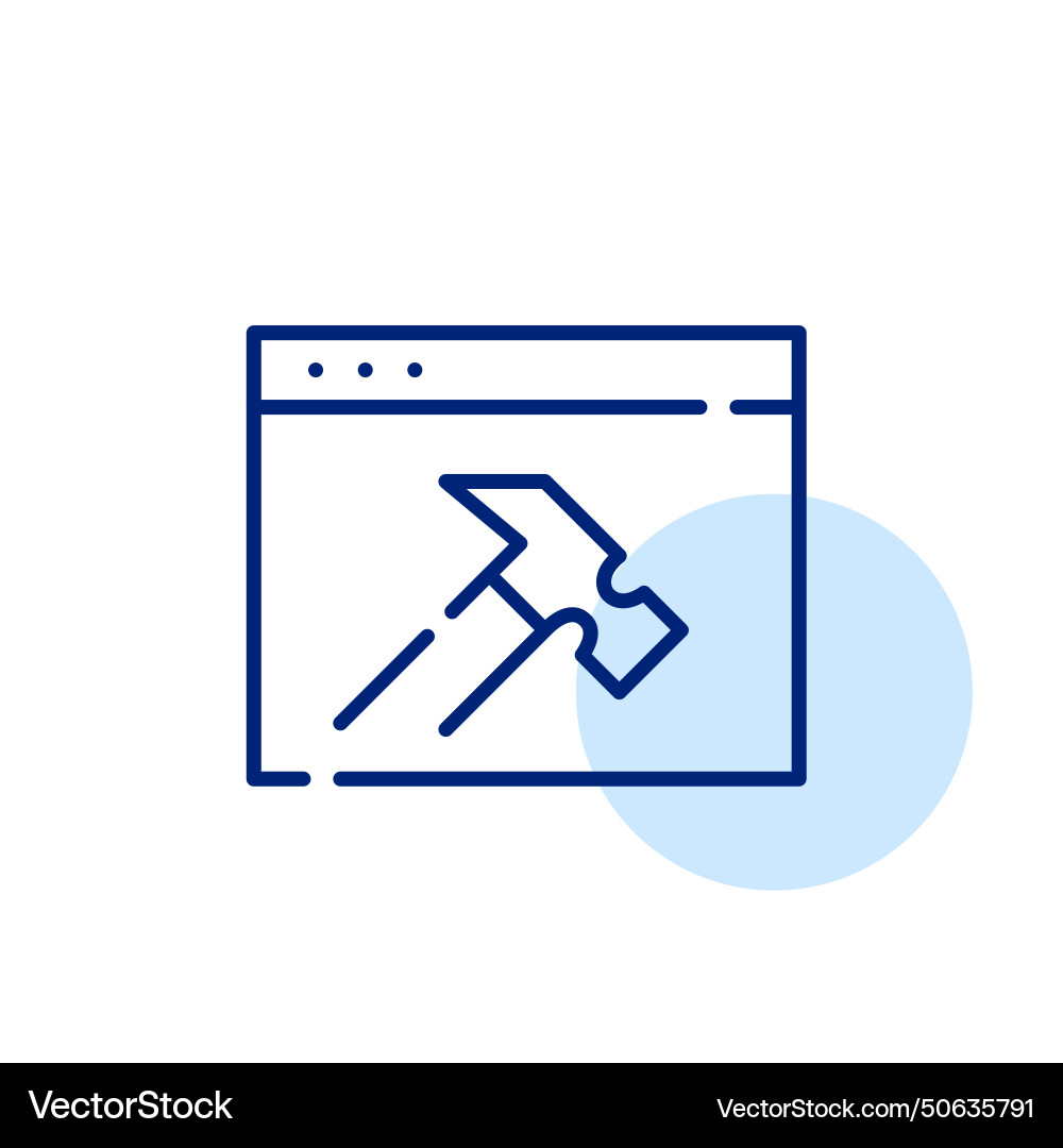 Web page and hammer representing browser Vector Image