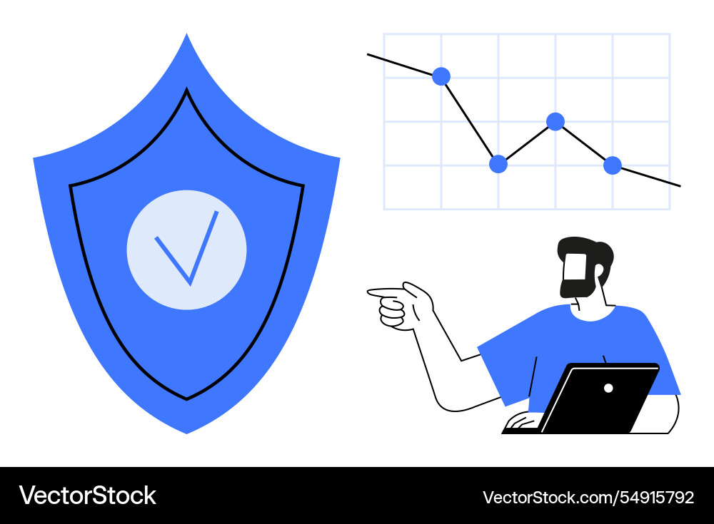Data security concept with analyst reviewing graph Data security concept with analyst reviewing graph vector image