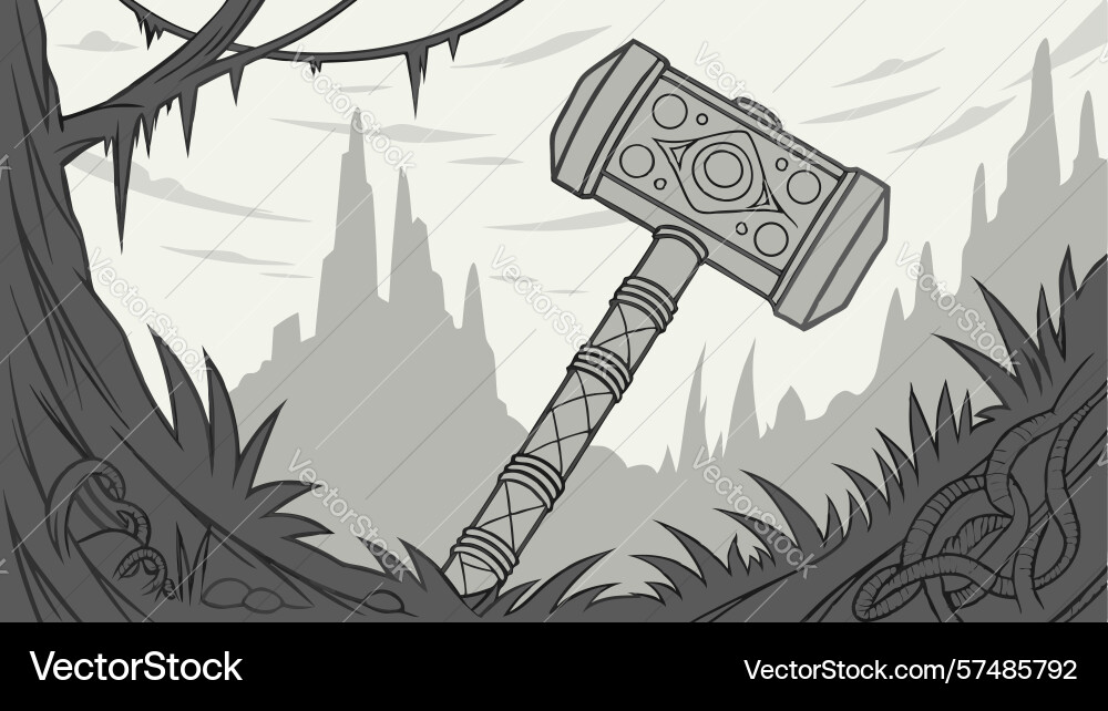 Forest hammer in grayscale style design vector image