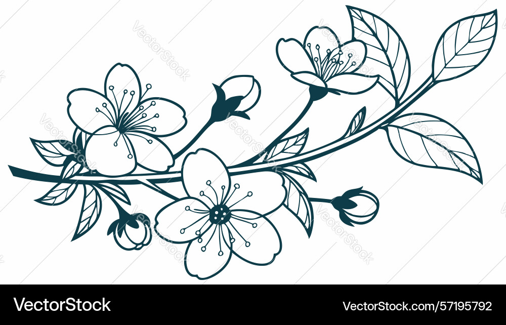 Stylized flowering branch design generative ai vector image
