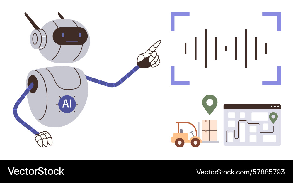 Ai robot managing logistics using voice commands Ai robot managing logistics using voice commands Vector Image
