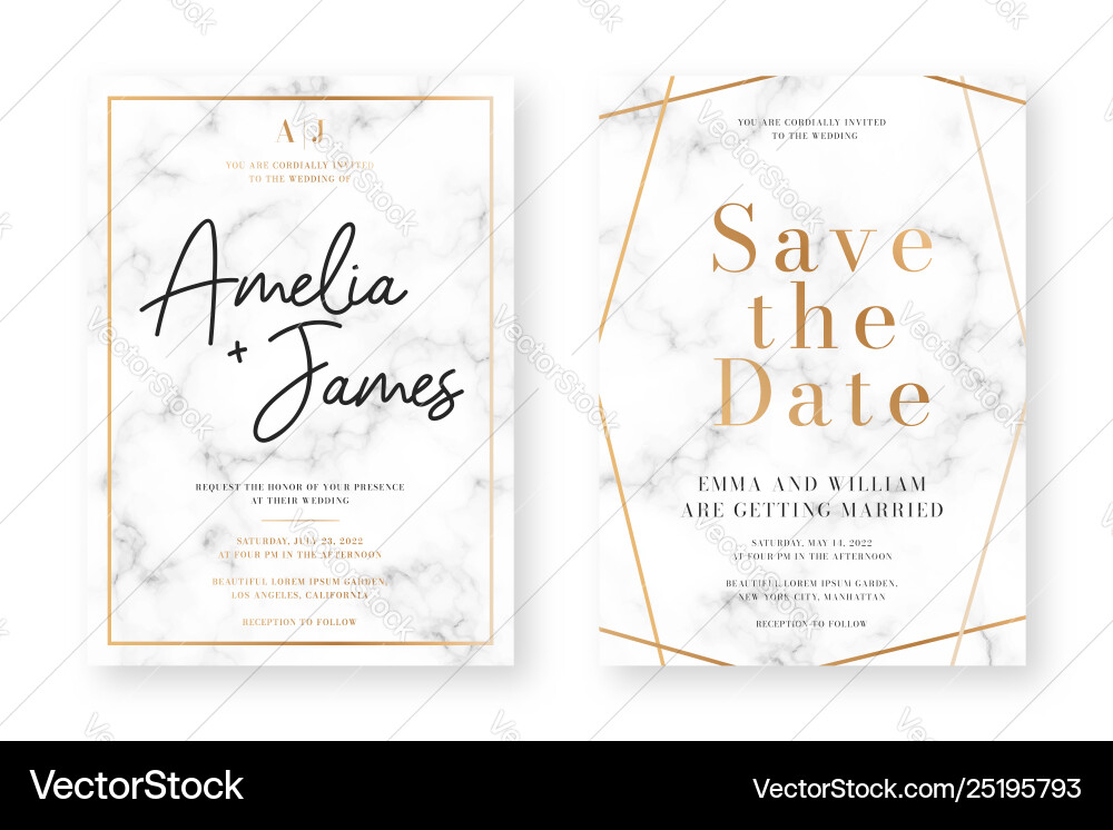 Golden Marble Wedding Card Vector Image