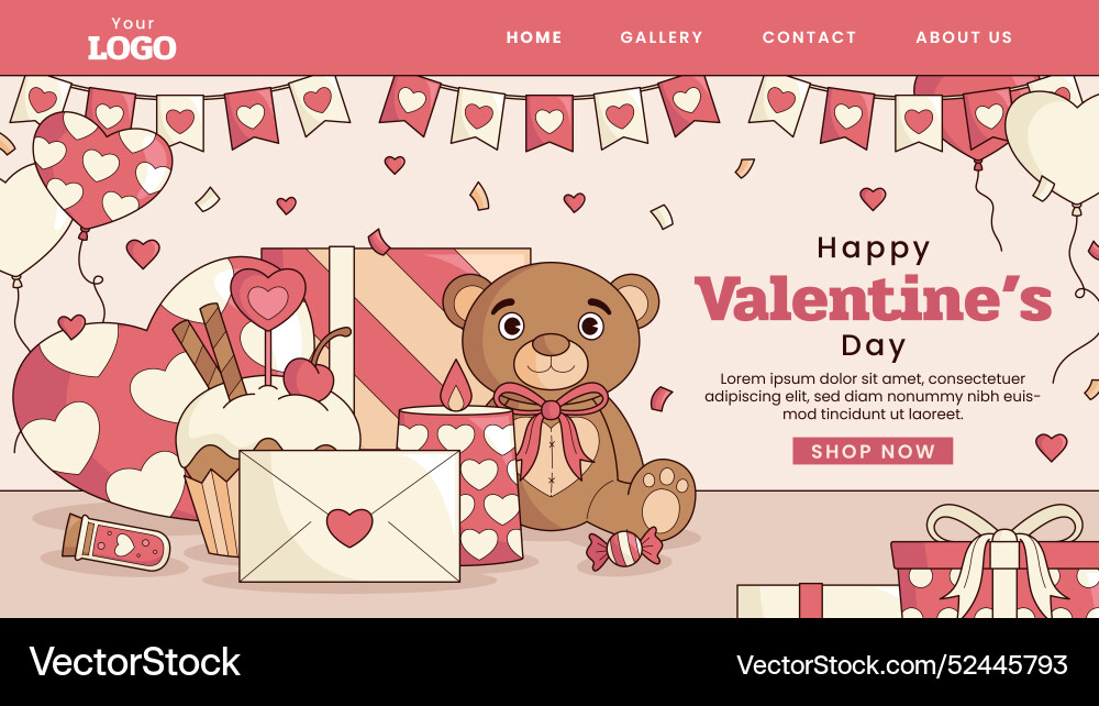 Landing page template for valentines day Vector Image