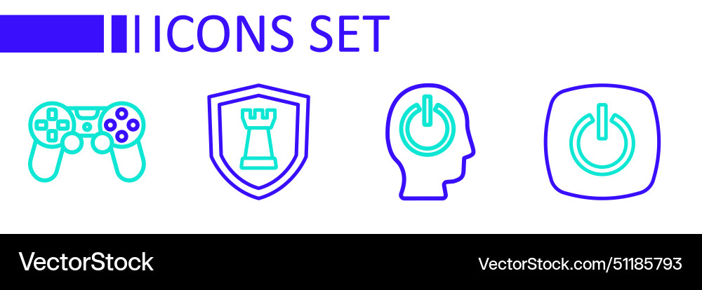 Set line power button chess shield and game Set line power button chess shield and game vector image