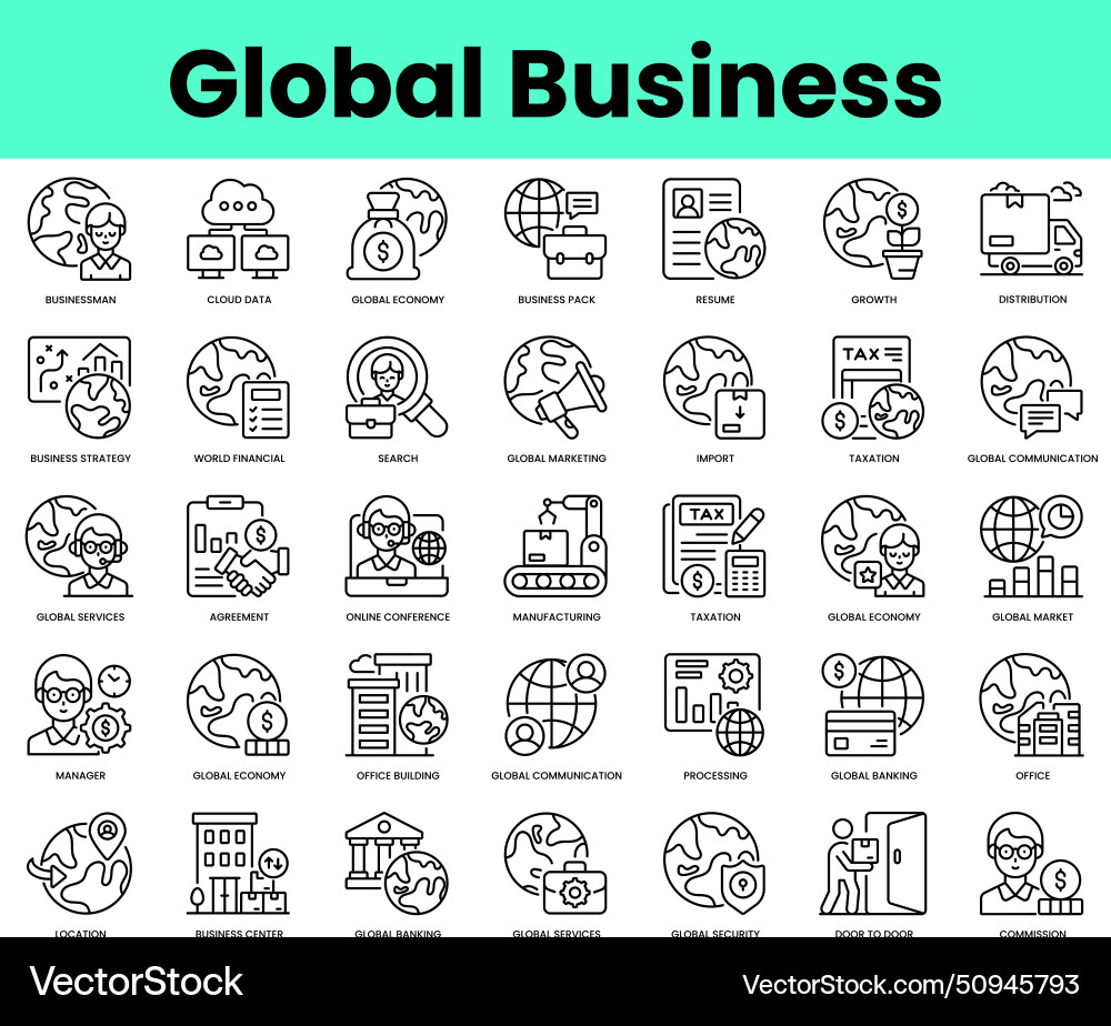 Set von globalen Business-Icons lineare Stil-Ikone Set von globalen Business-Icons lineare Stil-Ikone vektorbild
